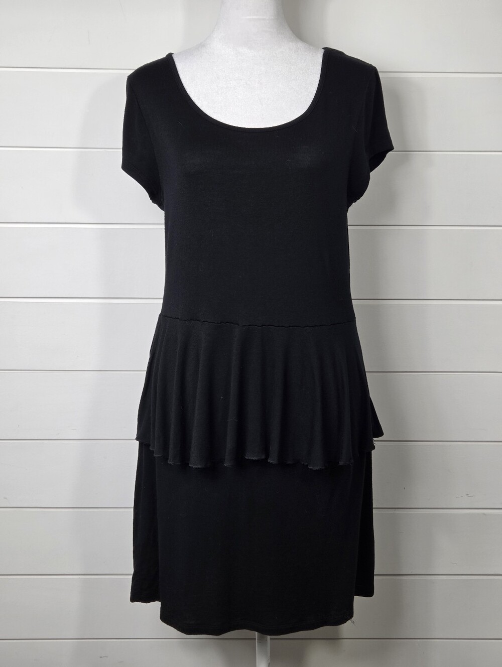 Kensie Black Short Sleeve Peplum Mini Dress Size L